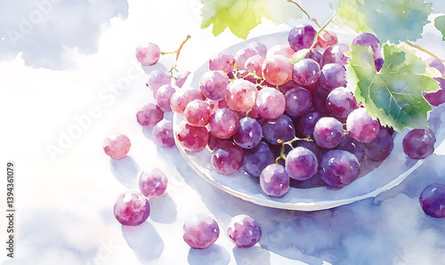 Watercolor painting of a cluster of ripe purple grapes-generative ai