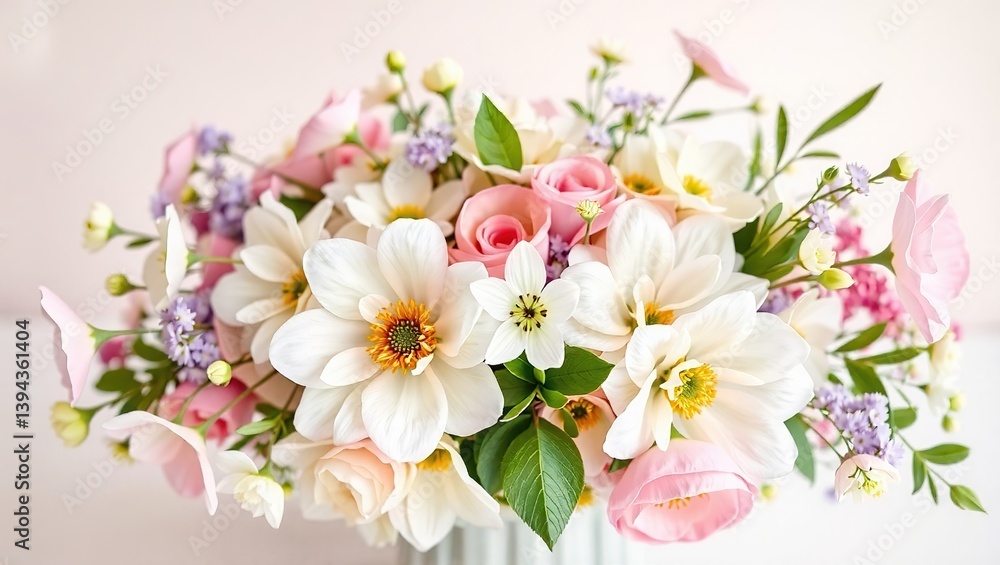 Fototapeta premium Delicate Pastel Spring Floral Arrangement with Copy Space