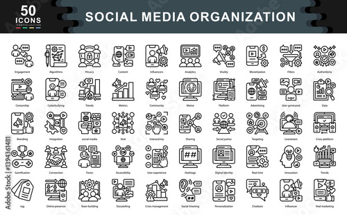 Social Media Organization icon collection set. Simple line vector illustration.