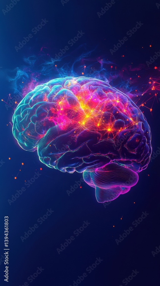 Futuristic 3d human brain illuminated in vibrant colors on dark background Futuristic 3d human brain illuminated in vibrant colors on dark background