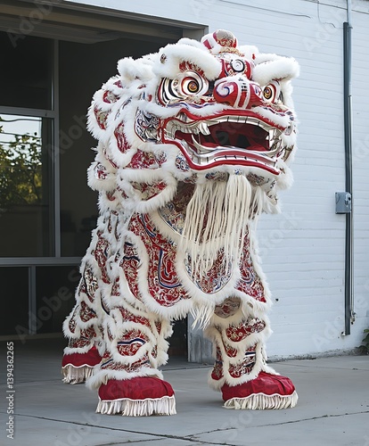 Obraz na płótnie A beautifully decorated traditional lion dance costume on display w salonie