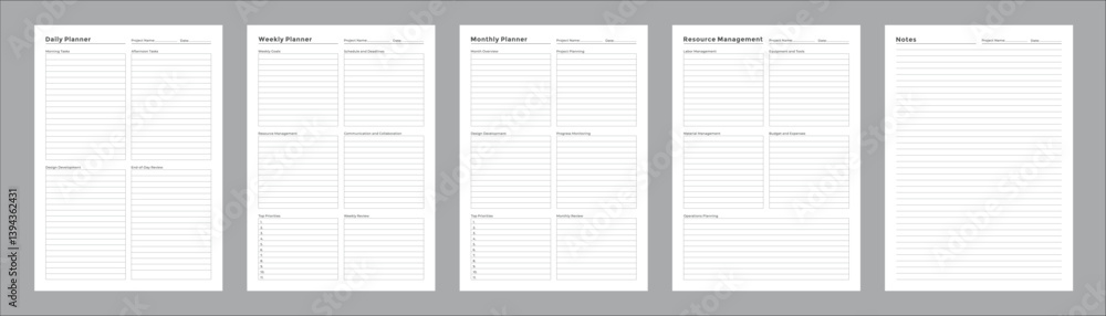Generic Planning Pages and Planner Sheets Design Template for daily, weekly, and monthly organization for organizing daily routines and personal goals Set of 5 Pages Generic Planning Pages and Planner Sheets Design Template for daily, weekly, and monthly organization for organizing daily routines and personal goals Set of 5 Pages