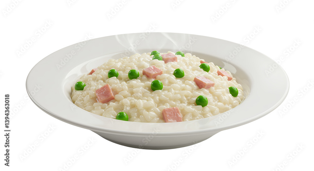 Delicious creamy risotto with peas and ham topped with fresh herbs ideal for comfort food Delicious creamy risotto with peas and ham topped with fresh herbs ideal for comfort food