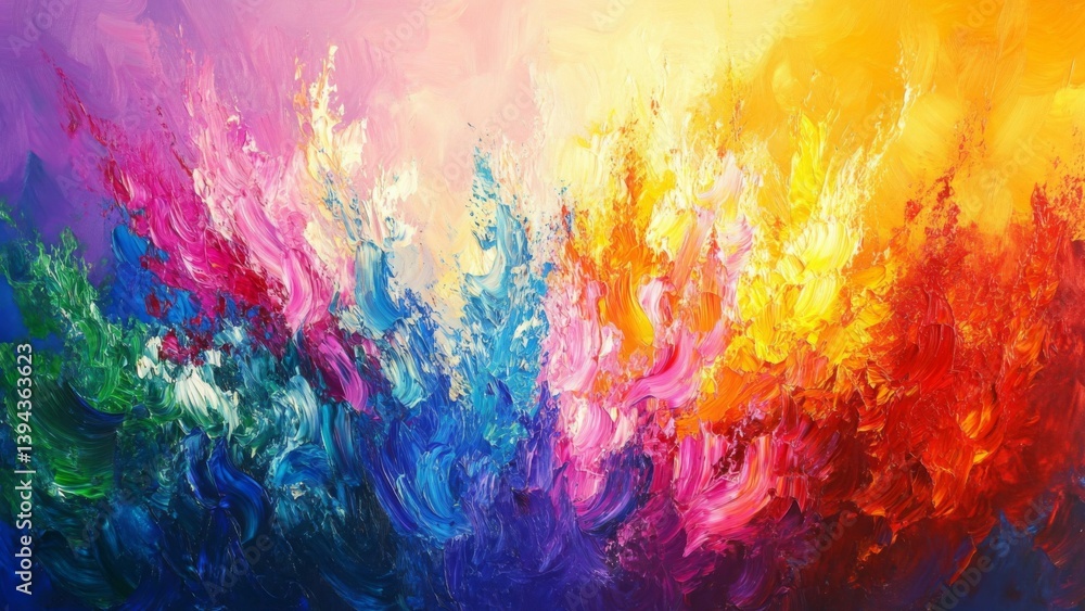 Fototapeta premium Vibrant Colorful Abstract Painting with Impasto Texture