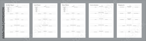 Comprehensive Meal Planning Sheets for Weekly, Monthly, and Daily Meal Prep, Grocery List Organization, Nutritional Tracking, and Healthy Eating Goals, Easy Printable Templates Set of 5 Pages