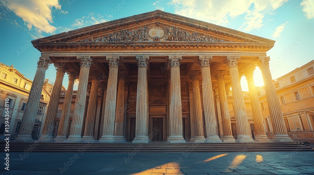 Fototapeta premium A classical Roman-style building with massive columns and intricate sculptures