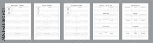 Comprehensive Meal Planning Sheets for Weekly, Monthly, and Daily Meal Prep, Grocery List Organization, Nutritional Tracking, and Healthy Eating Goals, Easy Printable Templates Set of 5 Pages