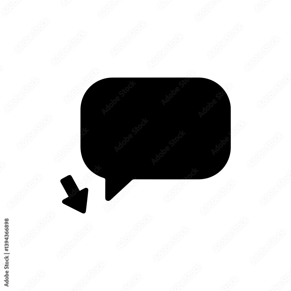 Black Filled Chat Bubble with Tail Pointing Down Left Black Filled Chat Bubble with Tail Pointing Down Left