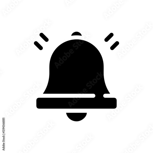 Black Filled Bell Icon with Small Ringing Lines on Top Sides
