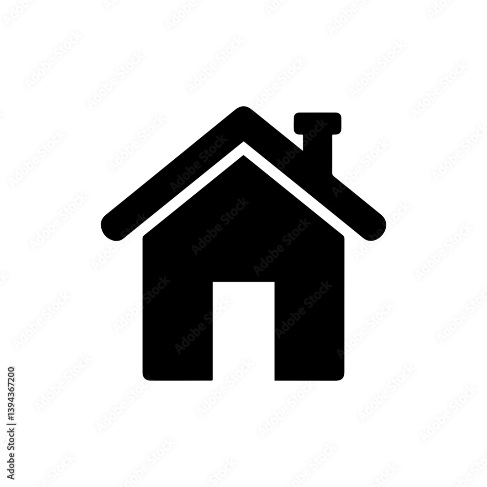 Fototapeta premium Minimal Black Silhouette of a House with Pitched Roof and Chimney Icon