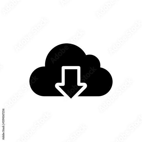 Filled Black Download Cloud Icon with Arrow Inside