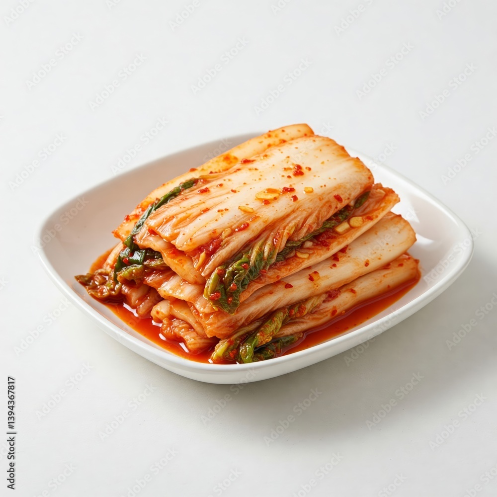 Kimchi, korean food. Homemade napa cabbage kimchi on a white background