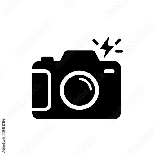 Solid Black Camera with Flash Bolt on Top Right