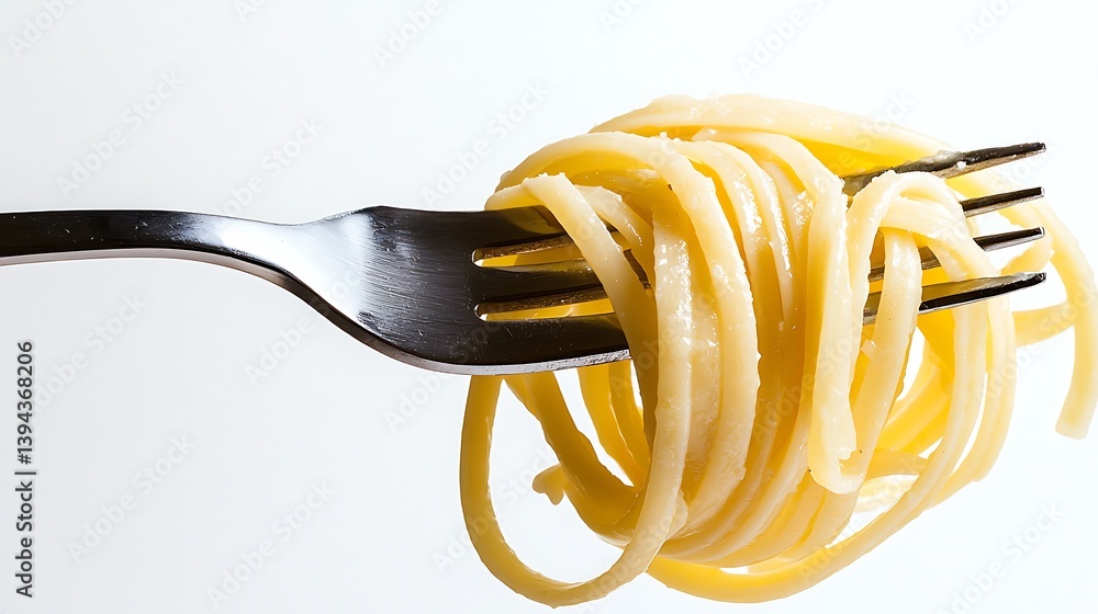 A metal fork holds a delicious portion of cooked pasta