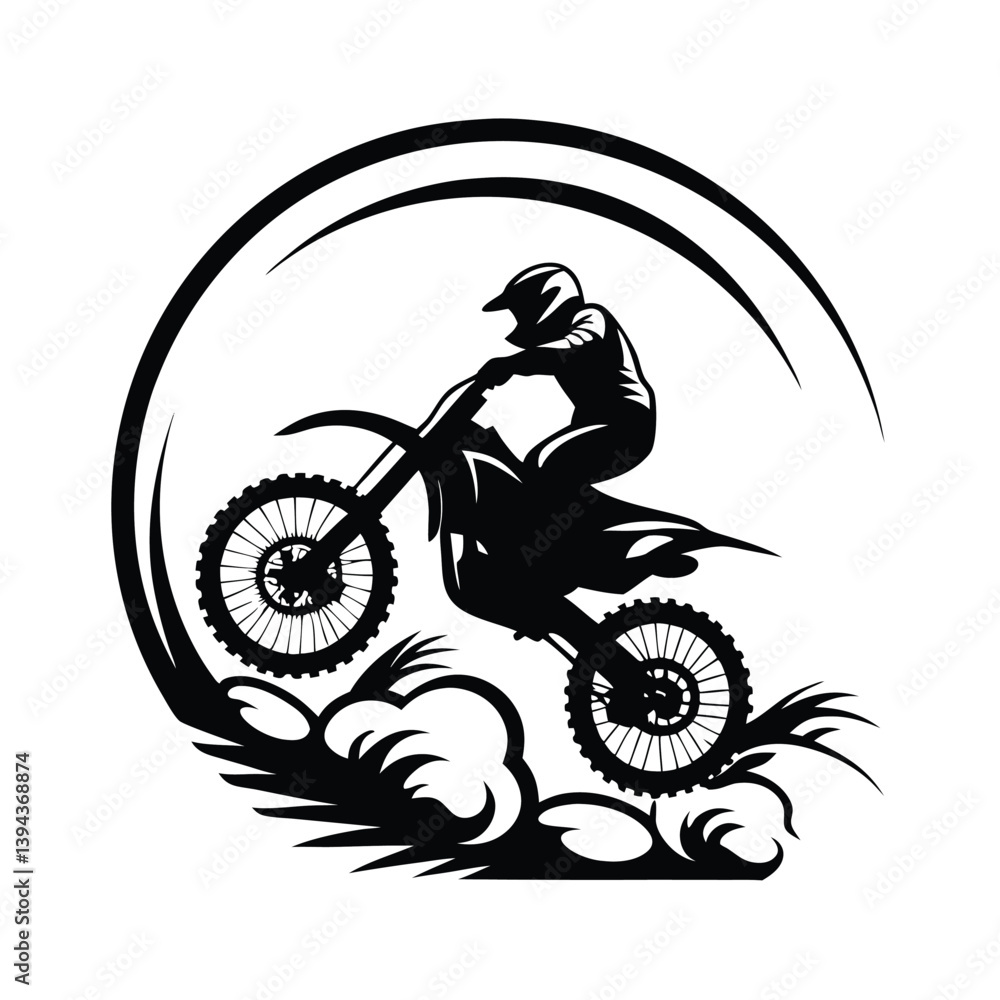Fototapeta premium Black Silhouette Of A Rider On A Dirt Bike Jumping On A White Background