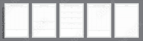 Self Care Planner Pages Daily, Weekly, and Monthly Wellness Planning Notebook for Personal Growth and Balanced Lifestyle Tracking, Planner Sheet Design Template Set of 5 Pages