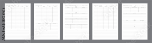 Self Care Planner Pages Daily, Weekly, and Monthly Wellness Planning Notebook for Personal Growth and Balanced Lifestyle Tracking, Planner Sheet Design Template Set of 5 Pages