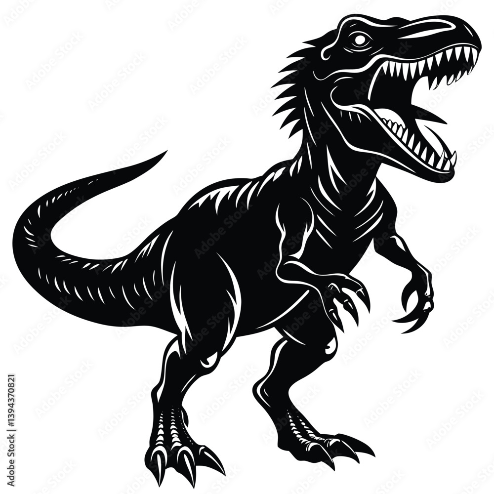 Tyrannosaurus Rex Silhouette, Black Isolated Trex with Open Mouth and Sharp Teeth Tyrannosaurus Rex Silhouette, Black Isolated Trex with Open Mouth and Sharp Teeth
