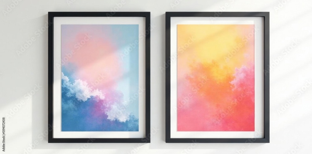 Fototapeta premium Two simple black frames on white Minimalist design , set, display