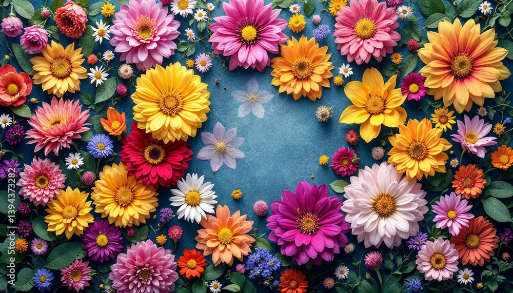 Fototapeta premium Colourful flowers on blank background image. Flowers on blank space for text image template