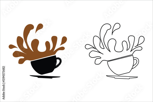 splash coffee cup icon, ouline coloring page
