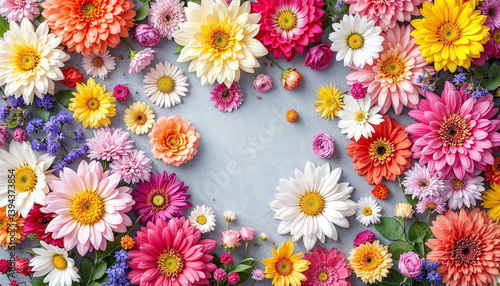 Colourful flowers on blank background image. Flowers on blank space for text image template