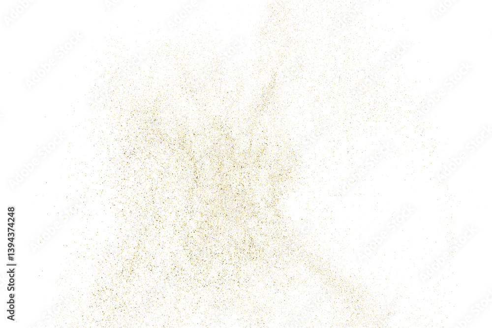 Gold texture pattern on transparent background. Old paper surface. Light golden confetti. Yellow Illustration backdrop. PNG design element.