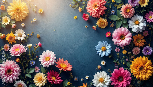 Colourful flowers on blank background image. Flowers on blank space for text image template