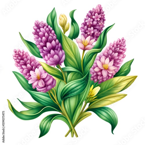 Botanical flowers in white background.