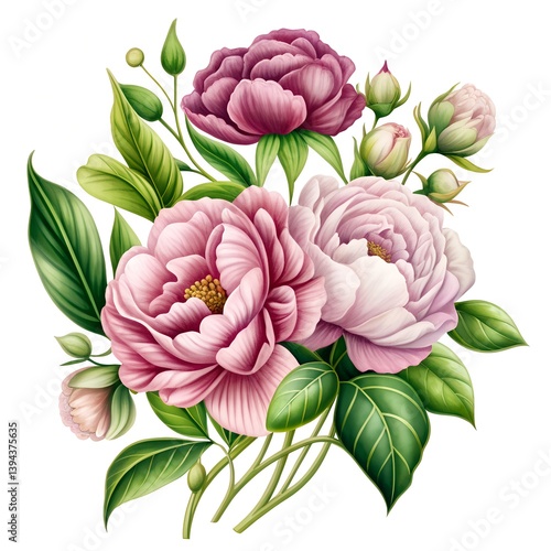 Botanical flowers in white background.