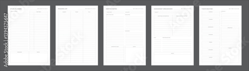 Study Planning Pages Planner Sheet Design Template Set of 5 pages for Organizing Study Sessions, Goals, Timelines, Assignments, Exams, and Progress Tracking for Effective Learning and Academic Success