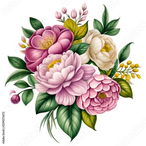 Botanical flowers in white background.
