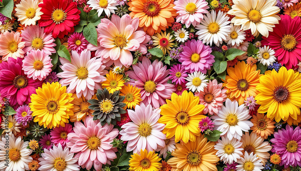 Fototapeta premium Colourful flowers on blank background image. Flowers on blank space for text image template