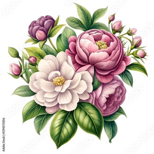 Botanical flowers in white background.
