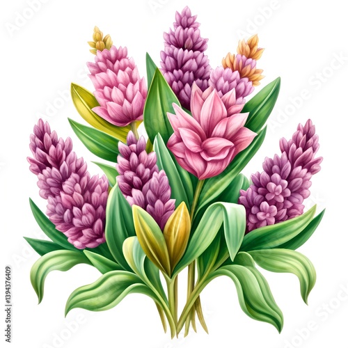Botanical flowers in white background.