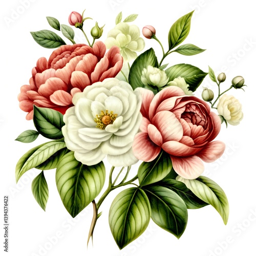 Botanical flowers in white background.