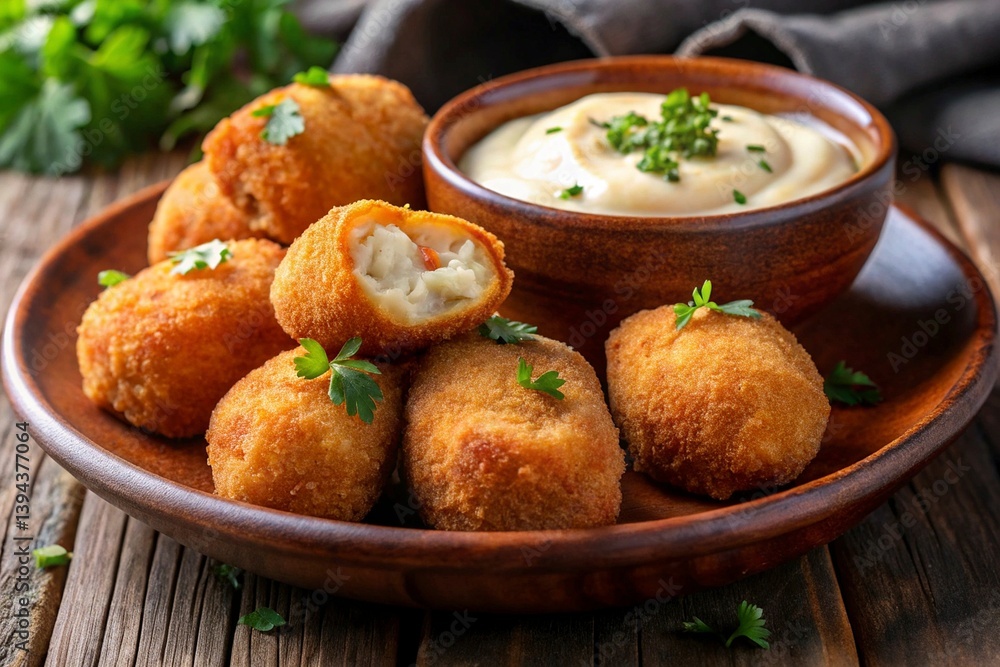 Breaded croquettes with mayonnaise and parsley Breaded croquettes with mayonnaise and parsley