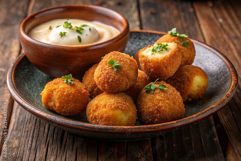 Breaded croquettes with mayonnaise and parsley Breaded croquettes with mayonnaise and parsley