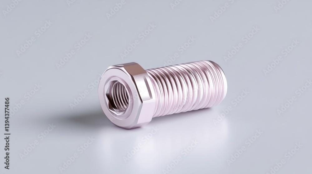 Close-up of a metallic bolt and nut. Detailed view of a threaded fastener Close-up of a metallic bolt and nut. Detailed view of a threaded fastener