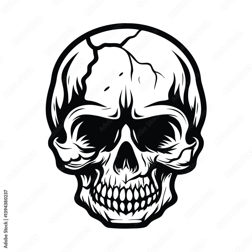 Fototapeta premium Skull Head, Isolated, Black and White, Human, Bone, Death, Horror, Grunge, Creepy