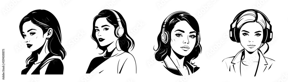 set of logo mascot woman journalist on podcast set of logo mascot woman journalist on podcast