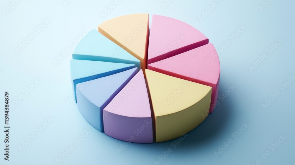 Obraz premium A minimalist D pie chart with clearly defined segments in bold colors, displayed on a smooth gradient background, emphasizing simplicity in data visualization.
