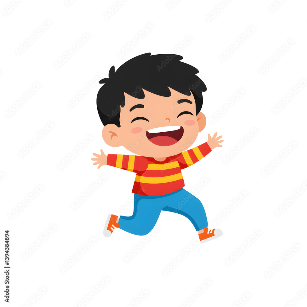 Laughing Chibi Boy Jumping in the Air Flat Style Laughing Chibi Boy Jumping in the Air Flat Style