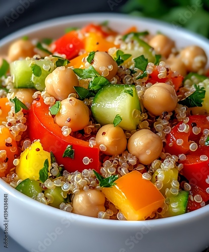 Obraz na płótnie A colorful and healthy quinoa salad served in a white bowl w salonie