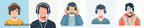 vector of young man wearing headphones