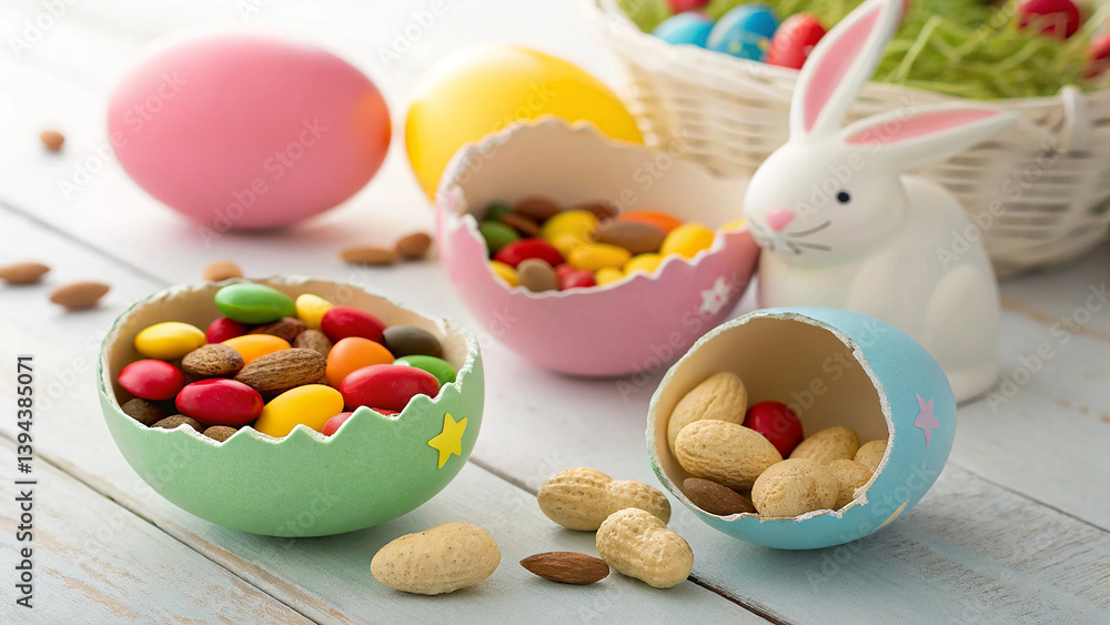 Cracked Painted Easter Eggs Revealing Cancy and Peanuts Inside Cracked Painted Easter Eggs Revealing Cancy and Peanuts Inside