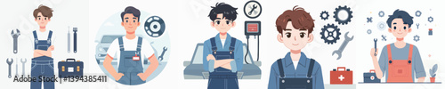 young car mechanic vector collection