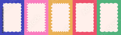 Cloudy wave curve edge border vector set color style wavy scalloped doodle drawn style for decoration, funky zigzag