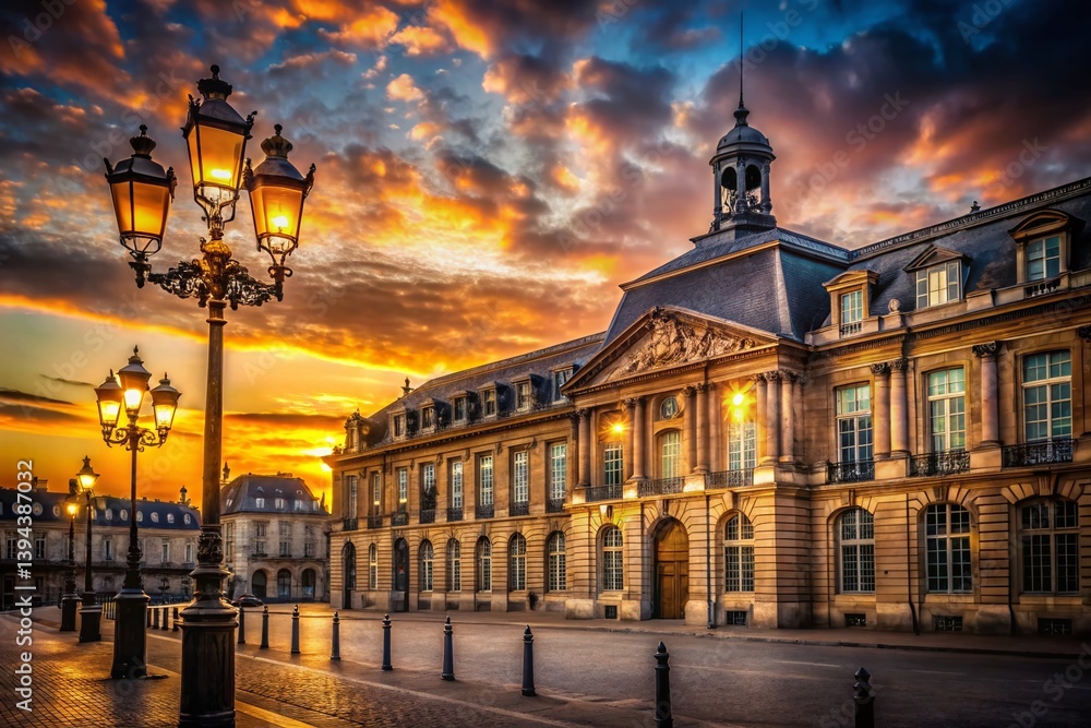 Fototapeta premium Majestic Bordeaux Courthouse at Dusk A Timeless Architectural Gem Under a Dramatic Backlit Sky