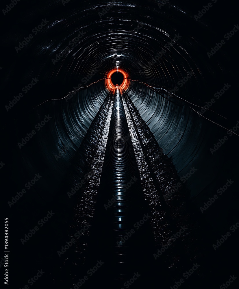 An illuminating futuristic tunnel with a bright circular opening ahead